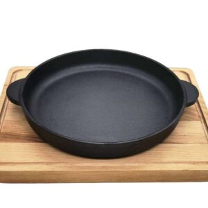 Сковорода порц. d=16 см. h=2,5 см. чугун. с 2 ручками на дерев. подставке /1/12/