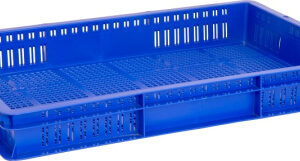 Ящик 600*400*75 мм. для хранения продуктов, прямой перфорир., синий (крышка 65079) /1/128/