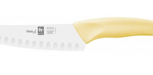 Нож японский Santoku 140/260 мм. с бороздками, желтый I-TECH Icel /1/12/