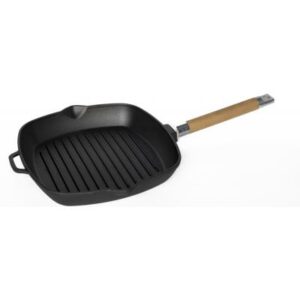 Сковорода-гриль 26*26 см. h=4,5 см. 1,7 л. чугун. рифлен. со съемн дерев. ручкой /1/8/