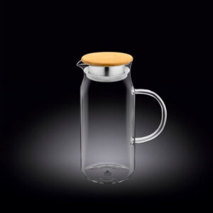 Кувшин 1 л. d=85 мм. h=210 мм. с крышкой бамбук + сетка нерж Термостекло Wilmax /1/18/