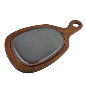 Блюдо для подачи 24,5*20,5 см. h=2,5 см. с ручкой на дерев. подставке, фарфор серия Глоир Bonna /1/6/