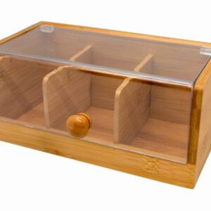 Контейнер для пакетиков чая 3 отд. 22*11*10 см. бамбук с пластик. прозрачной крышкой VB /1/