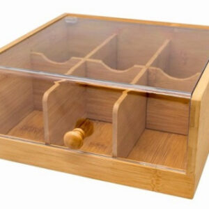 Контейнер для пакетиков чая 6 отд. 22*21*10 см. бамбук с пластик. прозрачной крышкой VB /1/