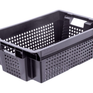 Ящик 600*400*200 мм. для овощей конусный перфорир. дно перфоир., черный (крышка 70254,76402) /1/140/